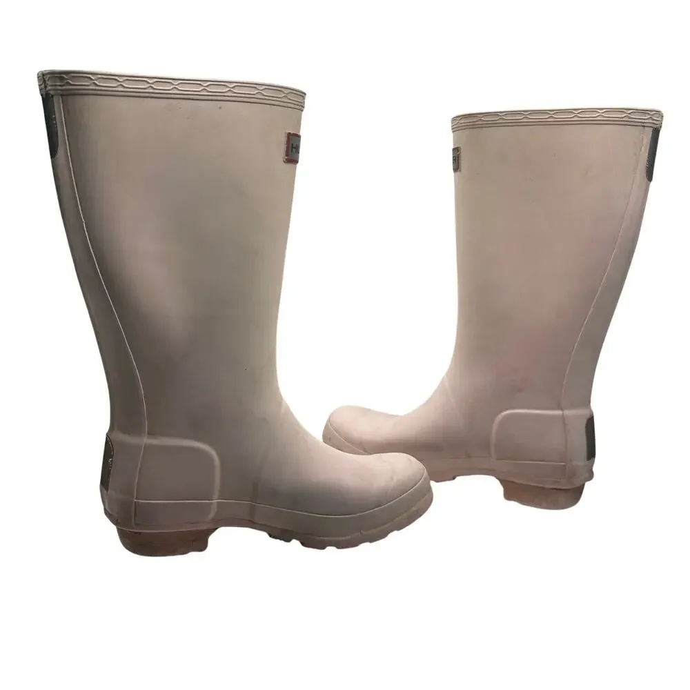Hunter Original Tall Waterproof Rain Boots Cream White Youth Girls Size 4